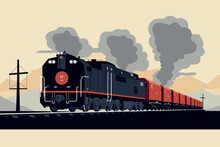 Hand-drawn Cartoon Coal Train Flat Art Illustrations In Minimalist Vector Style