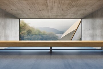 Poster - Wooden Bench in front of a Spacious Window with Natural Light