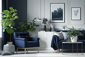 Sticker - cozy living room with plants and furniture. Generative AI