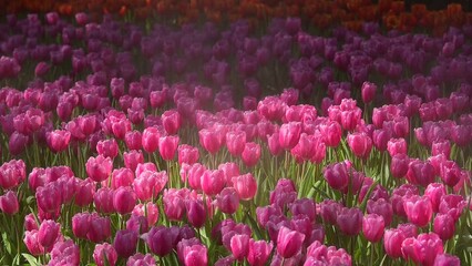 Wall Mural - pink tulip flower blooming in the garden, beautiful slow motion scenery