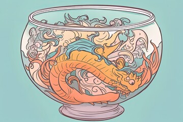Sticker - dragon trapped inside a glass bowl