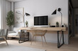 © Anastasiia - Generative AI.sleek and minimalist home office setup with a sleek desk, ergonomic chair, minimalist decor, and ample natural light, offering a functional and aesthetic workspace