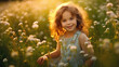 © tashechka - Cute happy little girl of 4 years ocean in sunset light.