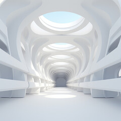 Wall Mural - White Abstract Architecture Background. Building circular with Generative Ai.