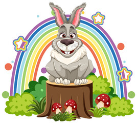 Sticker - Funny Rabbit with Rainbow Background