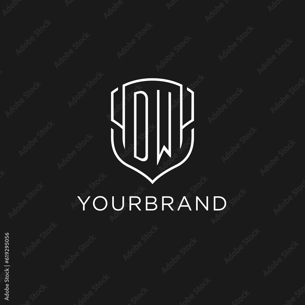 Initial DW logo monoline shield icon shape with luxury style Stock ...