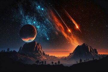 Wall Mural - vibrant space scene with multiple planets and shining stars. generative ai