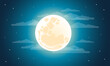 Cloudy night sky with a full moon illustration. Vector background. Best for publishing, posters, prints and web design.