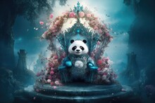 Majestic Panda Sitting On A Throne In A Regal Manner. Generative AI