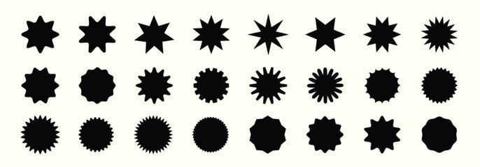 star burst sticker vector set. black flat price tags explosion silhouettes, starburst retro sale bad
