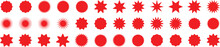 Set Of Red Starburst. Price Sticker, Sale Sticker, Price Tag, Starburst, Quality Mark, Retro Stars, Sale Or Discount Sticker, Sunburst Badges, Sun Ray Frames, Promotional Badge Set, Shopping Labels