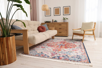 Poster - beautiful rug, sofa, armchair and chest of drawers indoors