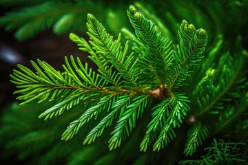 Canvas Print - close-up view of a pine tree branch with needles and cones. Generative AI