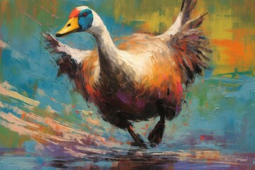 Wall Mural - goose  form and spirit through an abstract lens. dynamic and expressive goose print by using bold brushstrokes, splatters, and drips of paint. goose untamed energy cute goose poster