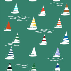 Wall Mural - Yacht marine seamless pattern, vector illustration