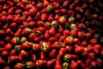 Sticker - heap of fresh strawberries on a white background. Generative AI