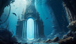 © PixxStudio - underwater scene with reef. underwater world concept. Ancient underwater city ocean scene Ai generated image
