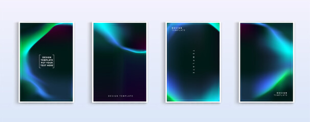 set of covers design templates with vibrant northern lights gradient background. trendy modern desig