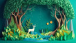 © Atchariya63 - Paper cut art , Green forest and deers wildlife with nature background , ecology and environment conservation concept , Created with Generative Ai Technology