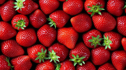 Wall Mural - Background of fresh strawberry arranged together representing concept of health diet. Top view. Generative Ai