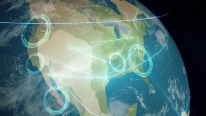 Wall Mural - globe animation zoom on united states of america with network connections through country infrastruc