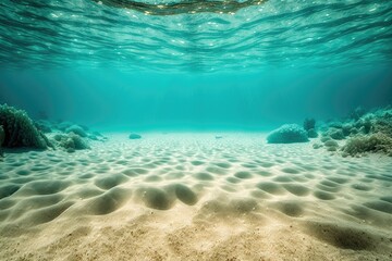 Wall Mural - n underwater sandy ocean floor view. generative ai