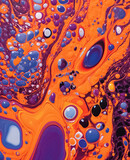Fototapeta Młodzieżowe - Orange yellow, dark blue and dark purple bubble oil. Full frame of multi size oil droplet. Generative AI.