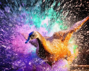 Wall Mural - goose  form and spirit through an abstract lens. dynamic and expressive goose print by using bold brushstrokes, splatters, and drips of paint. goose untamed energy cute goose poster