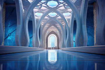Poster - Futuristic Islamic Inspired Space Hall Interior extreme closeup. Generative AI