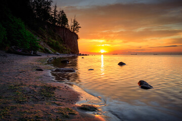 Wall Mural - Sunrise at the Baltic Sea cliff in Gdynia Orlowo, Poland