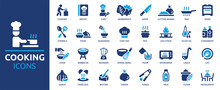 Cooking Icon Set. Containing Chef, Recipe, Restaurant, Ingredients, Cook, Knife, Cutting Board, Pan And Oven Icons. Solid Icon Collection. Vector Illustration.