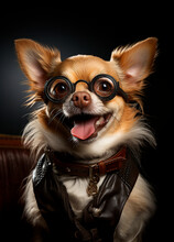 Long-haired Chihuahua Dog With Glasses