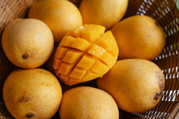 Poster - yellow ripe mangoes in basket