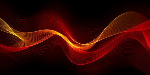 Wall Mural - Abstract red and orange waves on black background. AI generated Illustration