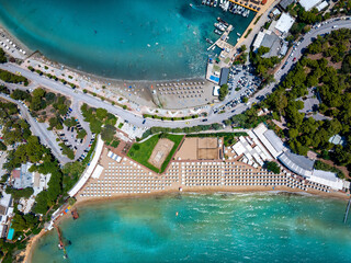 Wall Mural - Aerial topdown view of the famous Astir luxury retreat beach at the Vouliagmeni district of Athens, Greece