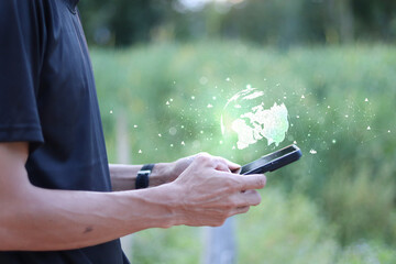Poster - Global internet connection. Using the phone on application technology communication. Social network communication. Internet technology concept.