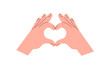 © Good Studio - Two hands together, forming making heart shape from fingers. Showing love, like, romantic symbol, gesture. Affection, care, support concept. Flat vector illustration isolated on white background