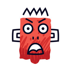 Sticker - Abstract Comic Red Face Show Emotion Frowning Vector Illustration