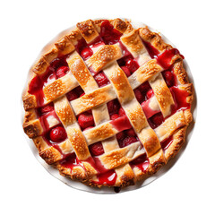 Wall Mural - Cherry pie top view. Design element for cafe, cooking, kitchen. Isolated on transparent background. KI.