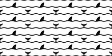 Shark Fin Seamless Pattern Dolphin Tail Whale Wave Ocean Vector Fish Gift Wrapping Paper Tile Background Repeat Wallpaper Animal Cartoon Illustration Sea Ocean Doodle Design Scarf Isolated