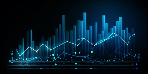 business arrow up growth line circuit technology on dark blue background.