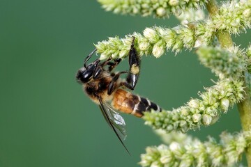 Poster - Honeybee perched atop a green leaf