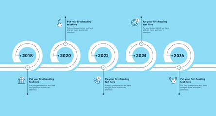 Aufkleber - Timeline infographic template with five stages - blue version. Can be used for your website or presentation.