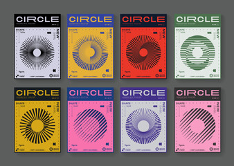 Aufkleber - Set Of Cool Abstract Geometric Posters. Optical Illusion Circle Shape Element. Rave Acid Graphic Design. Swiss Design Retro Placard.