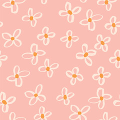 Wall Mural - Beautiful floral pattern with hand drawn flowers. Vector seamless texture with simple ink flowers. Summer floral filed background