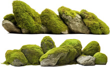 Mossy Rocks, Collection Of Overgrown Stones Isolated, Png File, Generative Ai