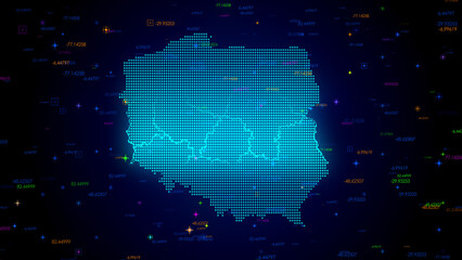 Wall Mural - futuristic blue colorful shiny digital technology hud dots mosaic grid poland map light scanning wit