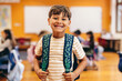 © Jacob Lund - Lifestyle of learning: Elementary school child excited for first day of class