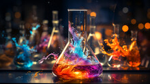Vivid Colorful Explosion In Lab Beaker.
Generative AI Image.
