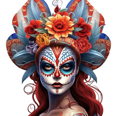 Wall Mural - Isolated PNG cutout of a dia de los muertos, Maxican girl portrait wearing carnival mask of the day of the dead, Generative ai